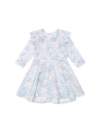 FLOWER GARDEN SHIRRED LONG SLEEVE DRESS