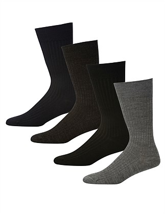 4PK NON TIGHT RIBBED MERINO HEALTH CREW